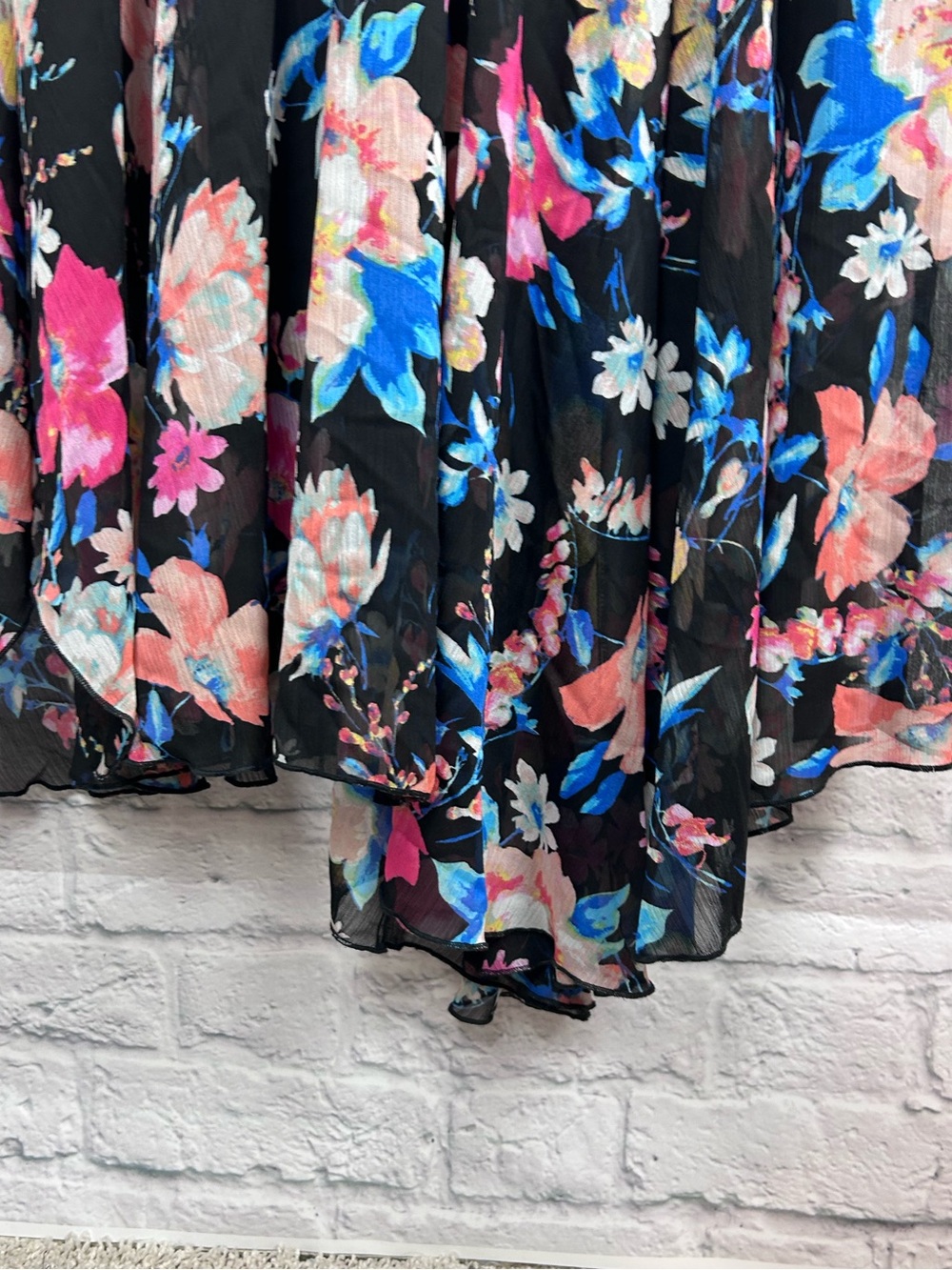 Connected Apparel Floral Asymmetrical Midi Dress Black Pink Blue Size 16 NWT - Picture 3 of 6